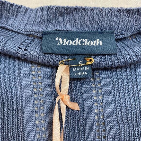 New with Tags ModCloth Open Weave Light Blue Boat Neck Sweater Size Small - Picture 10 of 11